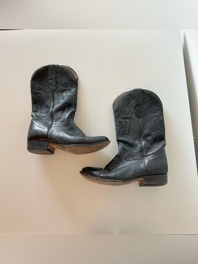Vintage Botas Y Botines Deerskin Leather Black Cowboy Boots Mexico US 10